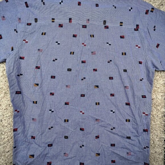 CHAPS Ralph Lauren Shirt Large Blue Check Button Up S/S Travel Countries Flags - Picture 9 of 9